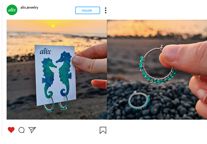 Mockup di un post del profilo instagram di Alix Jewelry