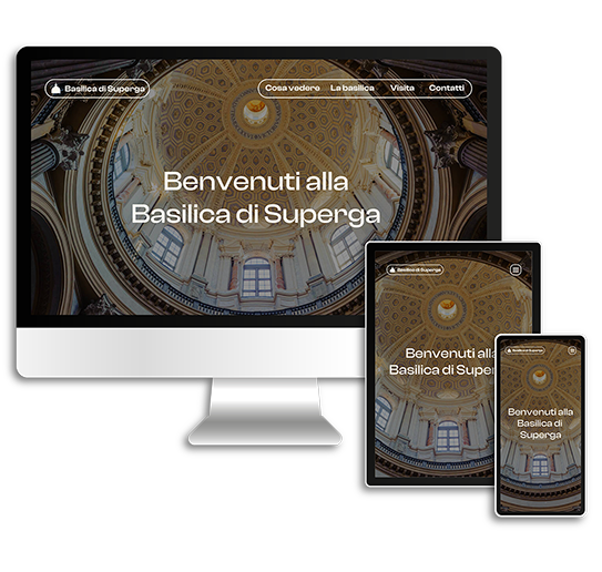 Mockup del redesign sito della Basilica di Superga su diversi formati