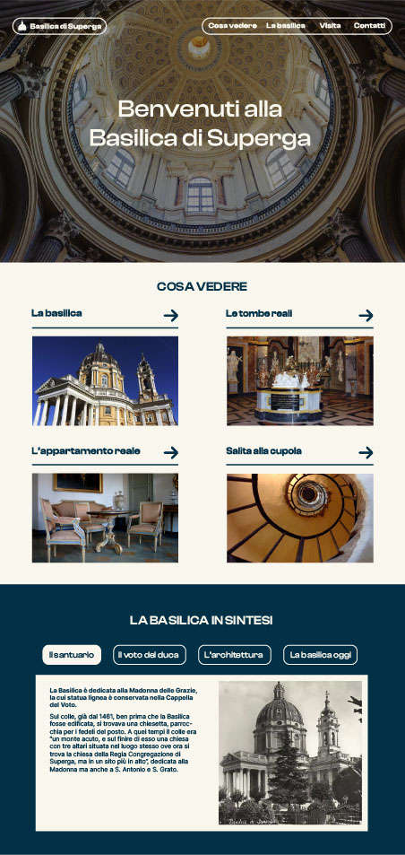 Schermata del redesign del sito della Basilica di Superga