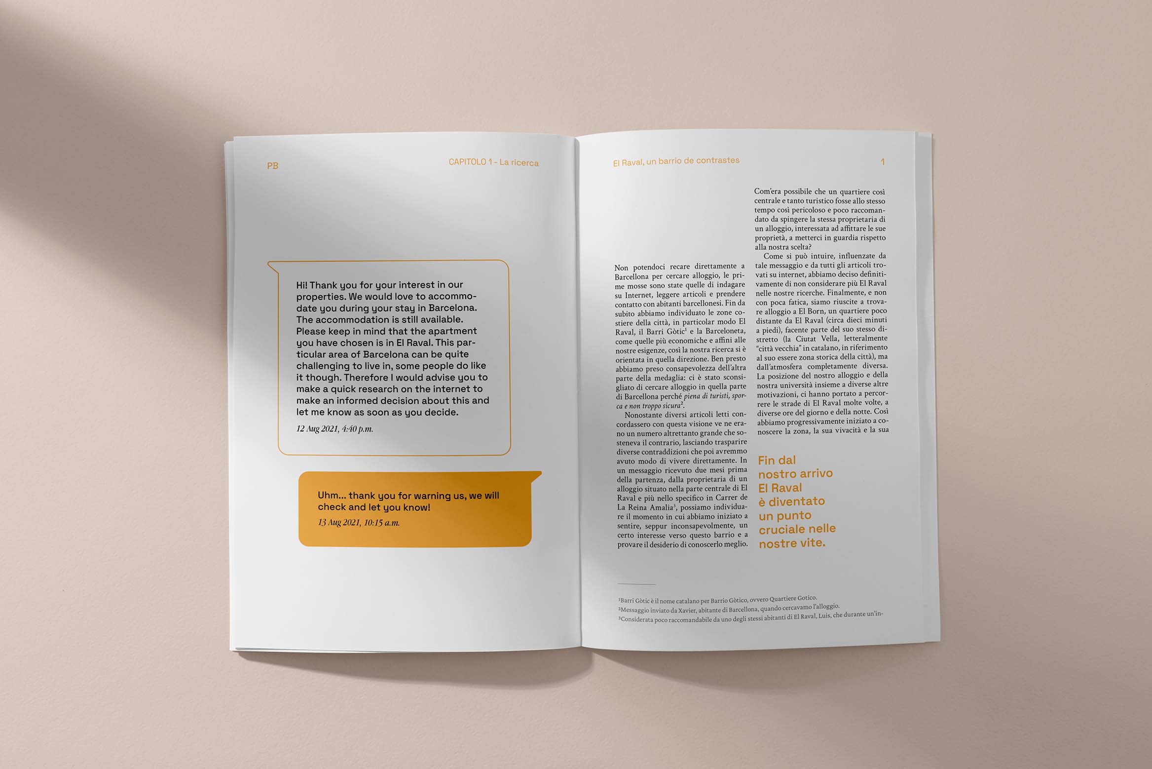 Mockup dell'interno del libro El Raval, un barrio de contrastes