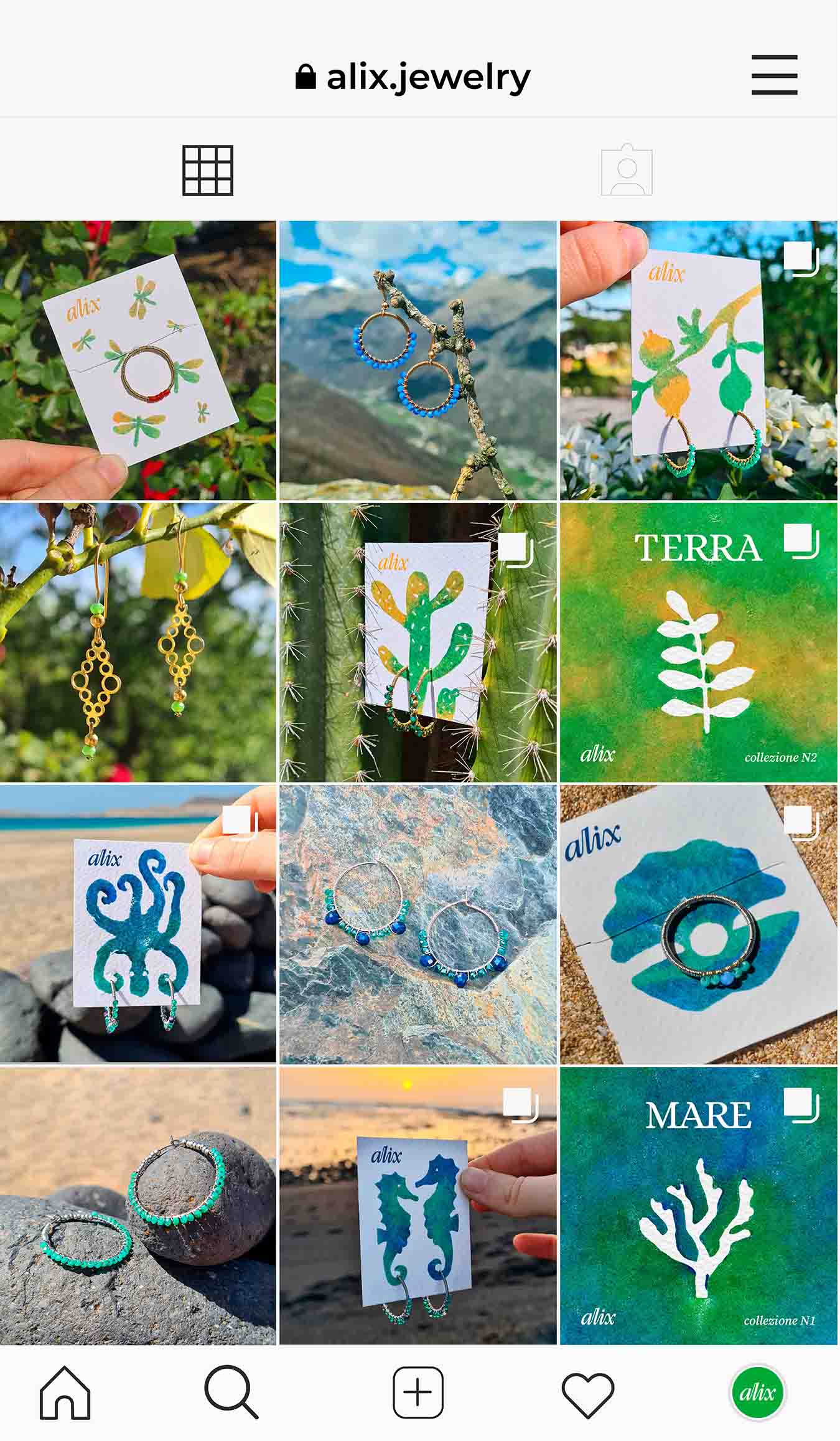 Mockup del profilo instagram di Alix Jewelry