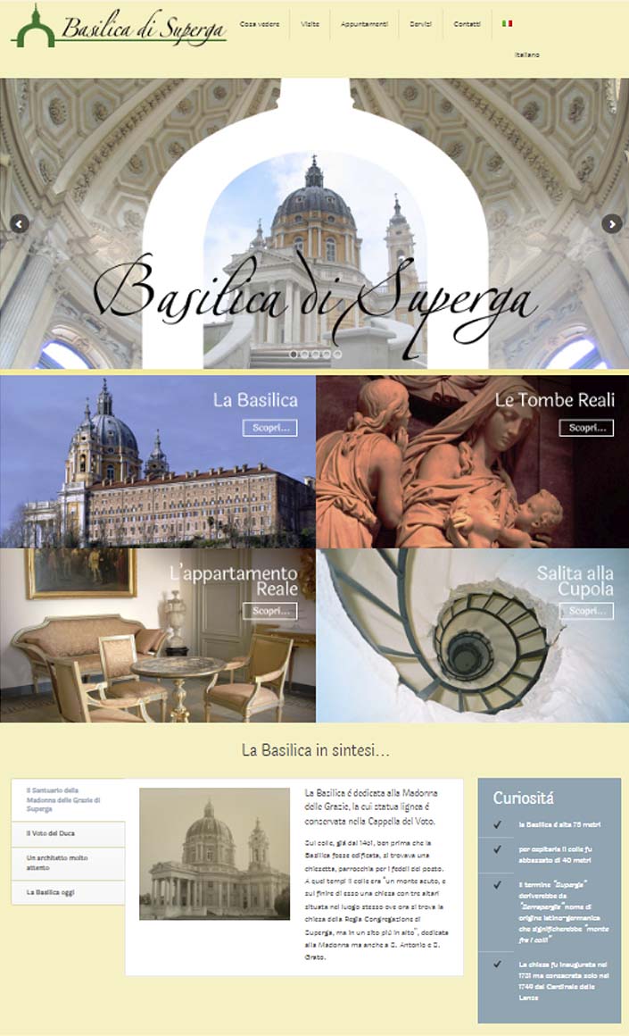 Schermata del sito originale della Basilica di Superga