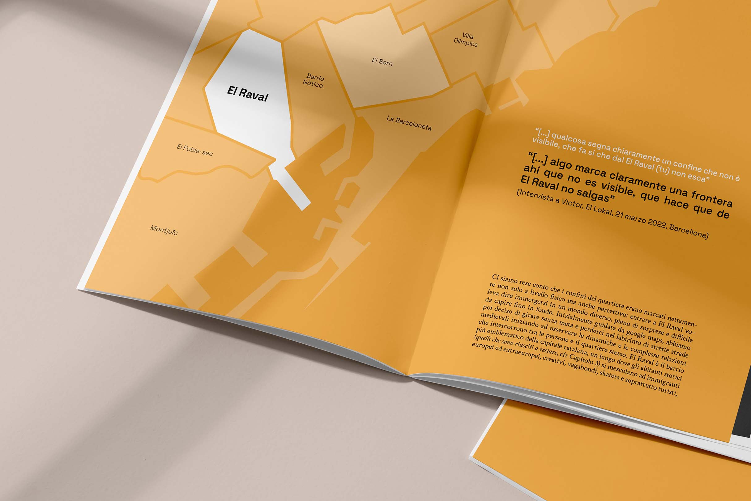 Mockup dell'interno del libro El Raval, un barrio de contrastes
